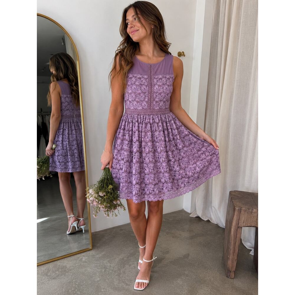Altar’d State Lavender Lace Fit & Flare Women’s Large Sleeveless Occasion Dress